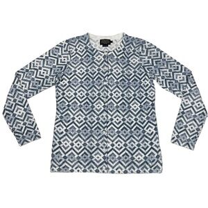 PENDLETON GEOMETRIC 100% COTTON BLUE WHITE CARDIGAN SWEATER